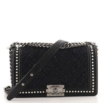 Chanel Boy Flap Bag Quilted Tweed with Pearl Embellished Calfskin Old Medium