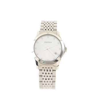 Gucci G-Timeless Quartz Watch Stainless Steel with Diamond Markers and Mother of Pearl 27