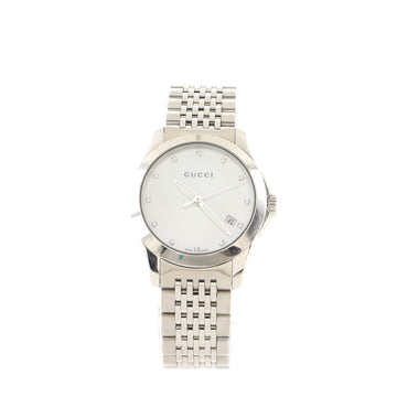 Gucci G-Timeless Quartz Watch Stainless Steel with Diamond Markers and Mother of Pearl 27