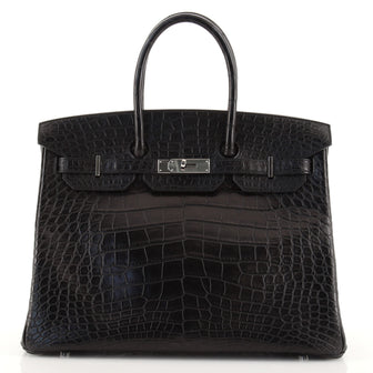Hermes Birkin Handbag Black Matte Alligator with Palladium Hardware 35