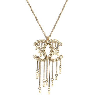 Chanel CC Fringe Pendant Necklace Faux Pearl Embellished Metal