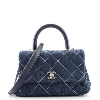 Chanel Coco Top Handle Bag Quilted Denim Mini
