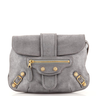 Balenciaga Flap Pouch Clutch Giant Studs Metallic Leather