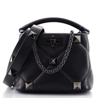 Valentino Roman Stud Top Handle Bag Quilted Leather Small