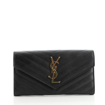 Saint Laurent Classic Monogram Flap Wallet Matelasse Chevron Leather Large