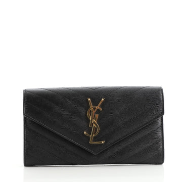 Saint Laurent Classic Monogram Flap Wallet Matelasse Chevron Leather Large