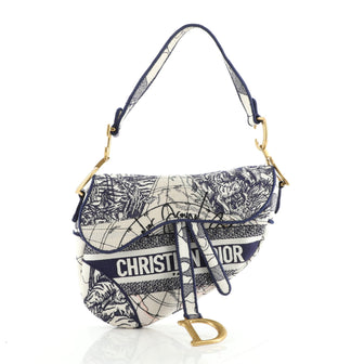Christian Dior Saddle Bag Logo Embroidered Canvas Medium