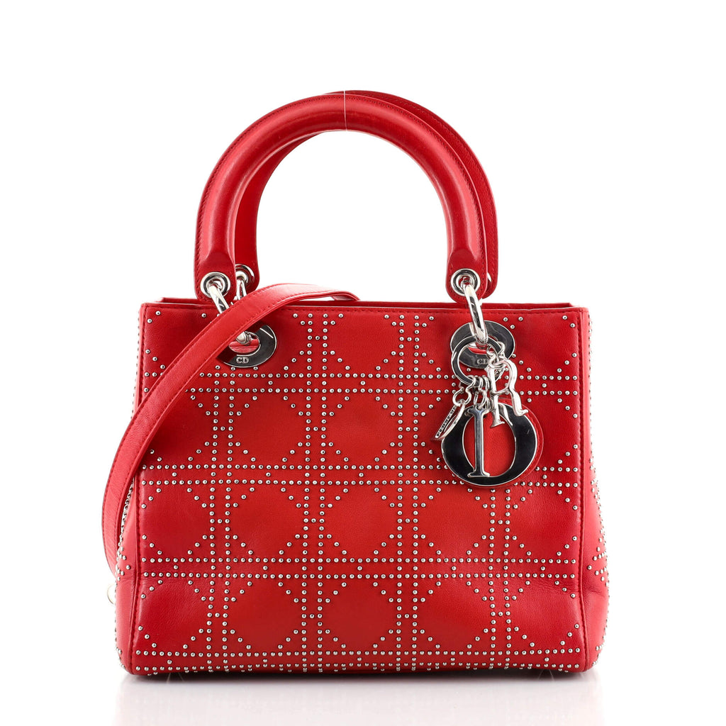 Christian Dior Lady Dior Bag Cannage Studded Lambskin Medium Red