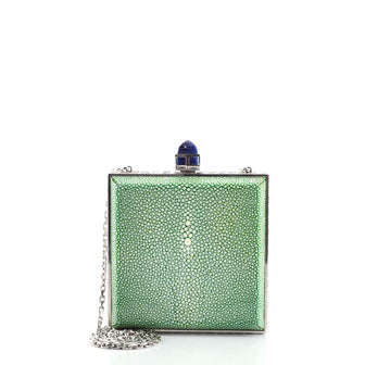 Judith Leiber Coffered Square Chain Clutch Stingray with Crystals Mini