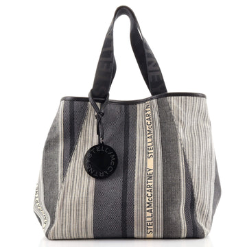 Stella McCartney Logo Shopper Tote Striped Canvas Small