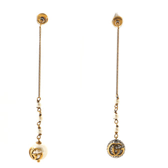 Gucci GG Chain Drop Earrings Metal with Crystals and Faux Pearls
