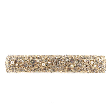 Chanel CC Hair Clip Barrette Metal with Crystals and Faux Pearls