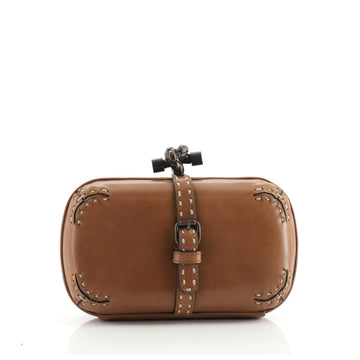 Bottega Veneta Box Knot Clutch Topstitched Leather Small