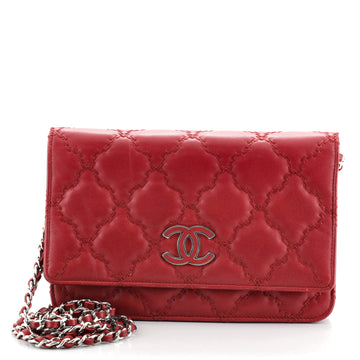 Chanel Double Stitch Hamptons Wallet On Chain Quilted Leather