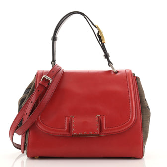 Fendi Silvana Bag Leather with Pequin Canvas Small