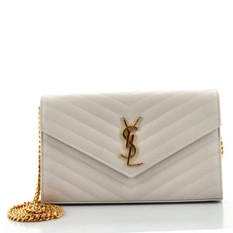 Saint Laurent Classic Monogram Wallet on Chain Matelasse Chevron Leather Medium