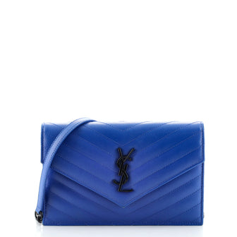Saint Laurent Classic Monogram Wallet on Chain Matelasse Chevron Leather Small