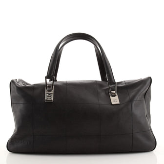 Chanel Square Stitch CC Boston Bag Quilted Leather Large