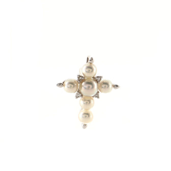 Mikimoto Cross Pendant Pendant & Charms Pearls with 18K White Gold and Diamonds