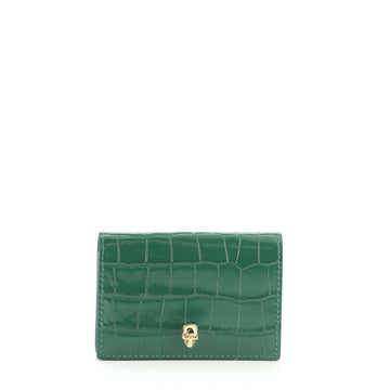 Alexander McQueen Skull Flap Card Case Crocodile Embossed Leather