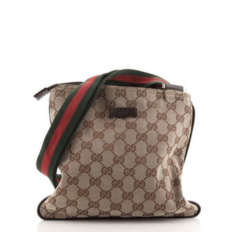 Gucci Web Strap Zip Messenger Bag GG Canvas Small