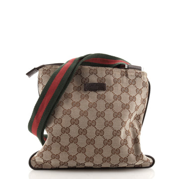 Gucci Web Strap Zip Messenger Bag GG Canvas Small