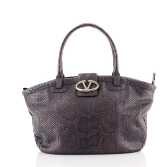 Valentino Oval Logo Zip Shopping Tote Python Large