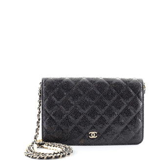 Chanel Pearl Strap Wallet on Chain Quilted Glazed Crackled Leather