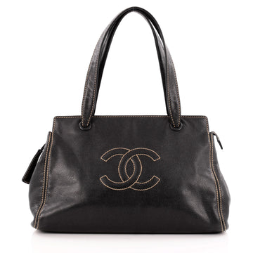 Chanel CC Stitch Zip Shoulder Bag Caviar Large