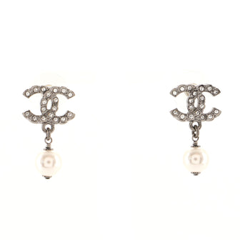 Chanel CC Drop Earrings Metal with Crystal and Faux Pearl