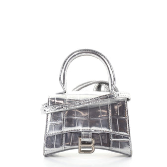 Balenciaga Hourglass Top Handle Bag Crocodile Embossed Leather Mini