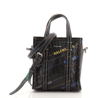 Balenciaga Bazar Logo Convertible Tote Printed Leather XXS