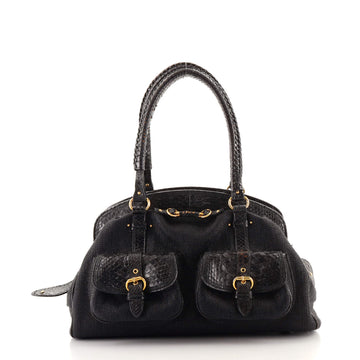 Christian Dior Vintage Double Pocket Bowler Bag Canvas with Python Medium