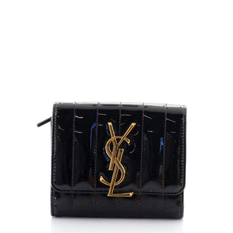 Saint Laurent Vicky Flap Wallet Vertical Quilted Patent Compact