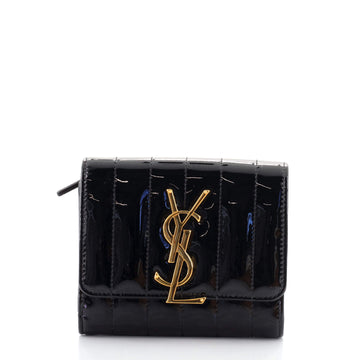 Saint Laurent Vicky Flap Wallet Vertical Quilted Patent Compact
