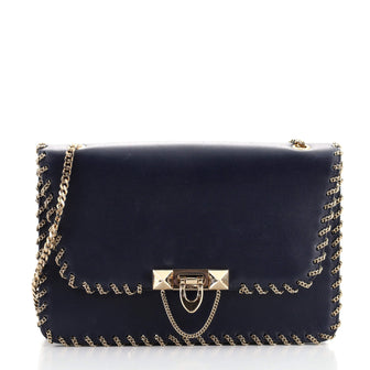 Valentino Demilune Shoulder Bag Chain Whipstitch Leather Small