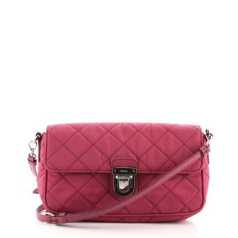 Prada Pushlock Flap Crossbody Bag Quilted Tessuto with Saffiano Small