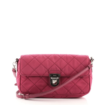 Prada Pushlock Flap Crossbody Bag Quilted Tessuto with Saffiano Small