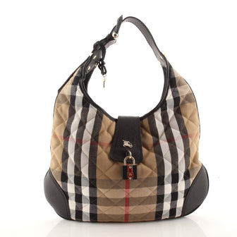 Burberry Brook Hobo Quilted House Check Canvas with Leather Large
