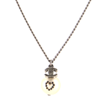 Chanel CC Crystal Heart Drop Pearl Necklace Crystal Embellished Faux Pearl and Metal