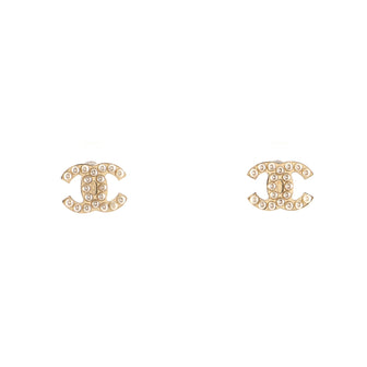 Chanel CC Stud Earrings Metal with Faux Pearls