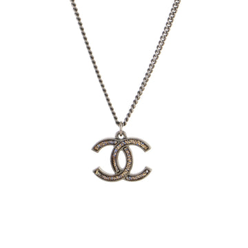 Chanel CC Long Pendant Necklace Metal with Ribbon Small