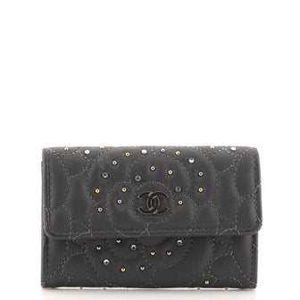 Chanel Camellia Card Case Studded Camellia Lambskin