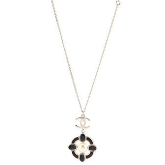 Chanel CC Round Cluster Pendant Necklace Stones and Faux Pearl with Metal