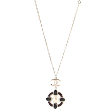 Chanel CC Round Cluster Pendant Necklace Stones and Faux Pearl with Metal