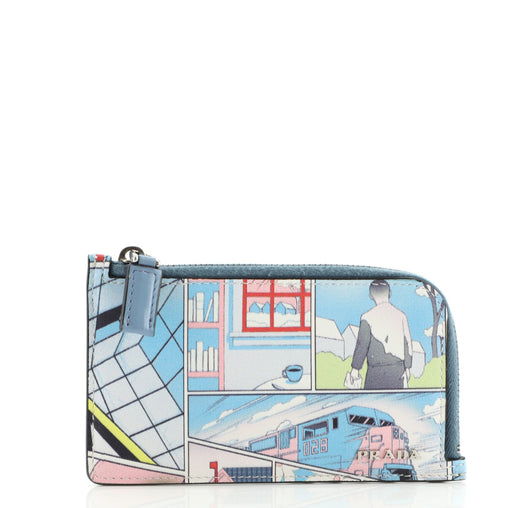 Prada Comic Zip Card Case Printed Saffiano 103225