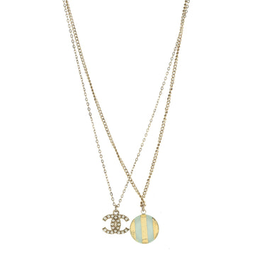 Chanel CC and Round Pendant Necklace Faux Pearl and Resin with Metal