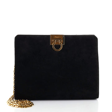 Salvatore Ferragamo Vintage Gancini Chain Shoulder Bag Suede Medium
