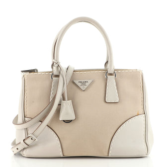 Prada Double Zip Convertible Tote Stitched City Calf and Canvas Small