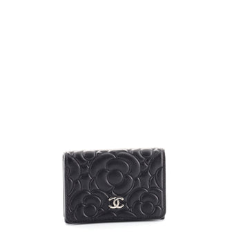 Chanel CC Trifold Flap Wallet Camellia Goatskin Small